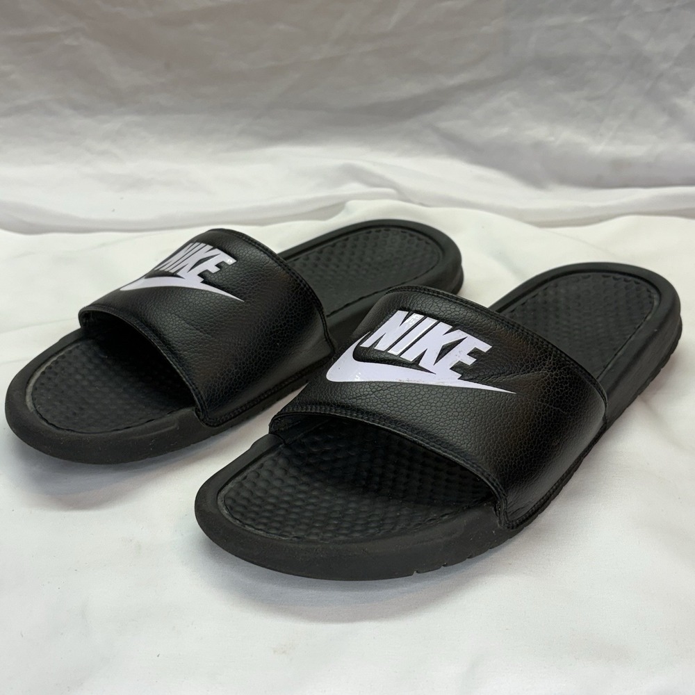 Nike Men's Benassi JDI Slides Size10 M Sandals Black White Logo 343880-090